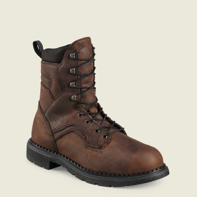 Men's Red Wing SuperSole 8-inch Waterproof Safety Toe Metguard Boot Work Boots Brown | IL197VAEI